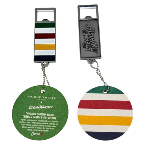 HBC Hudsons Bay Steam Whistle Opener Keychain  Lot 2 New Tags 150th Anni… - Picture 1 of 9